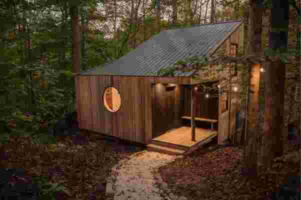 This tiny cabin built from local trees incorporates a blend of Scandinavian and Japanese design elements!